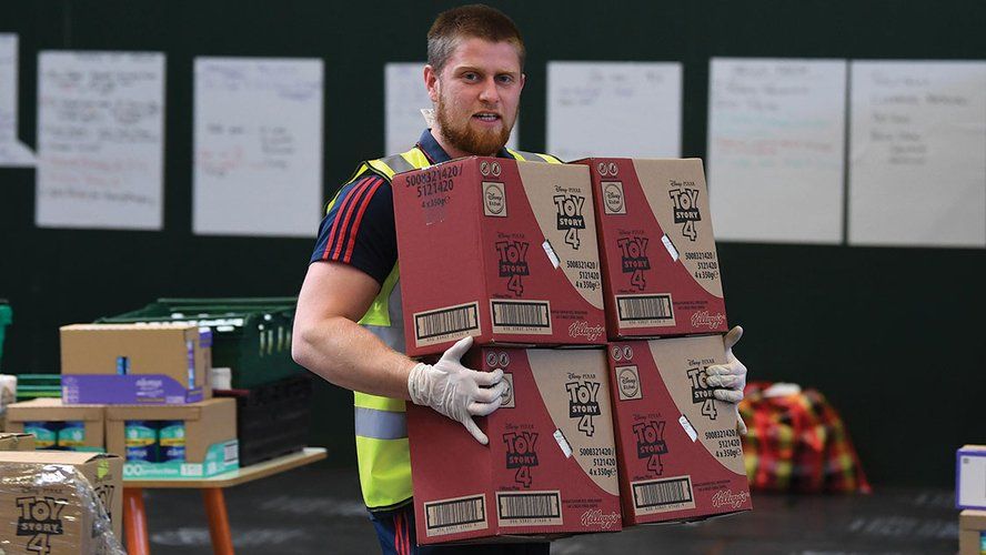 The Arsenal Foundation and HIS Church deliver food parcels for local residents at Emirates Stadium on April 9, 2020