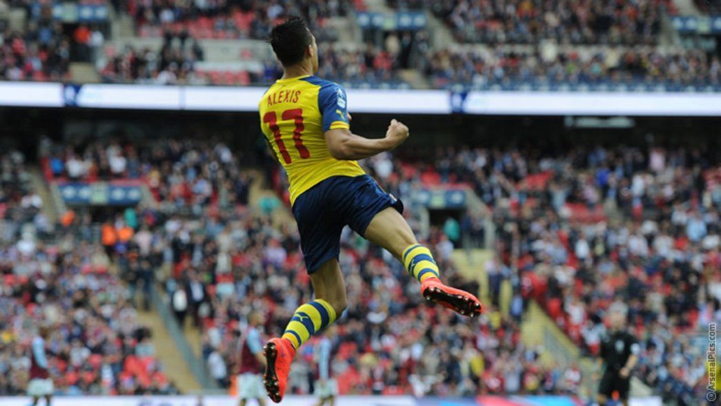 Alexis celebrates scoring in the FA Cup final