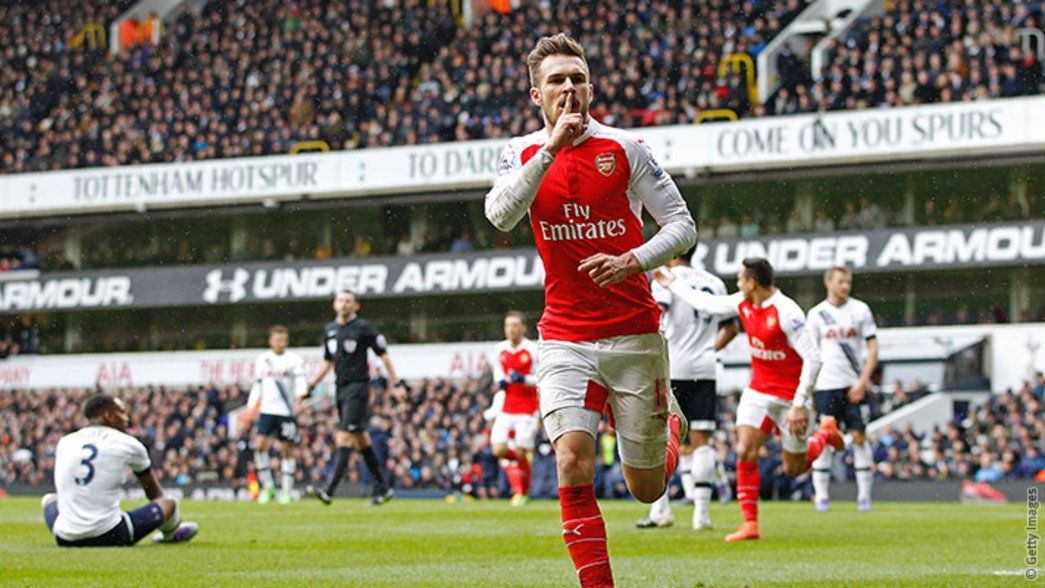 Aaron Ramsey celebrates against Tottenham Hotspur