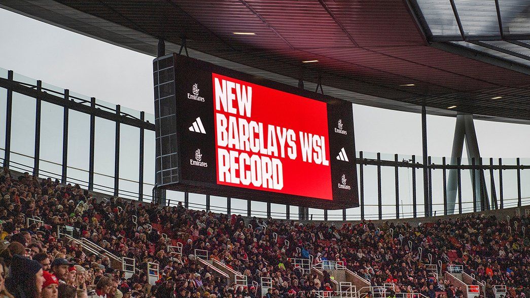 Big screen at Emirates Stadium declaring a new Barclays WSL record