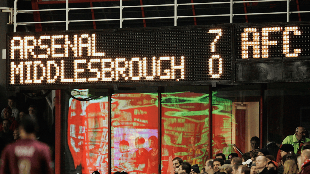 The scoreboard from our 7-0 win against Middlesbrough