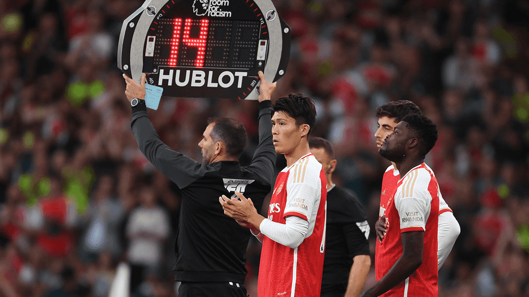 Arsenal make a substitution during the game against Manchester City