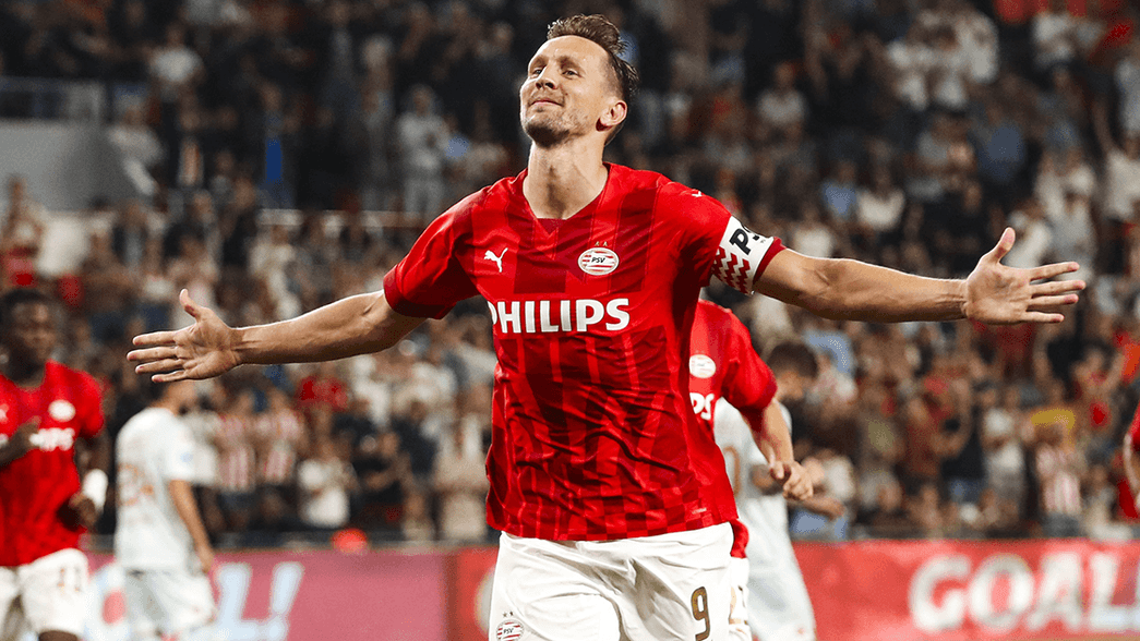Luuk de Jong celebrates scoring for PSV Eindhoven