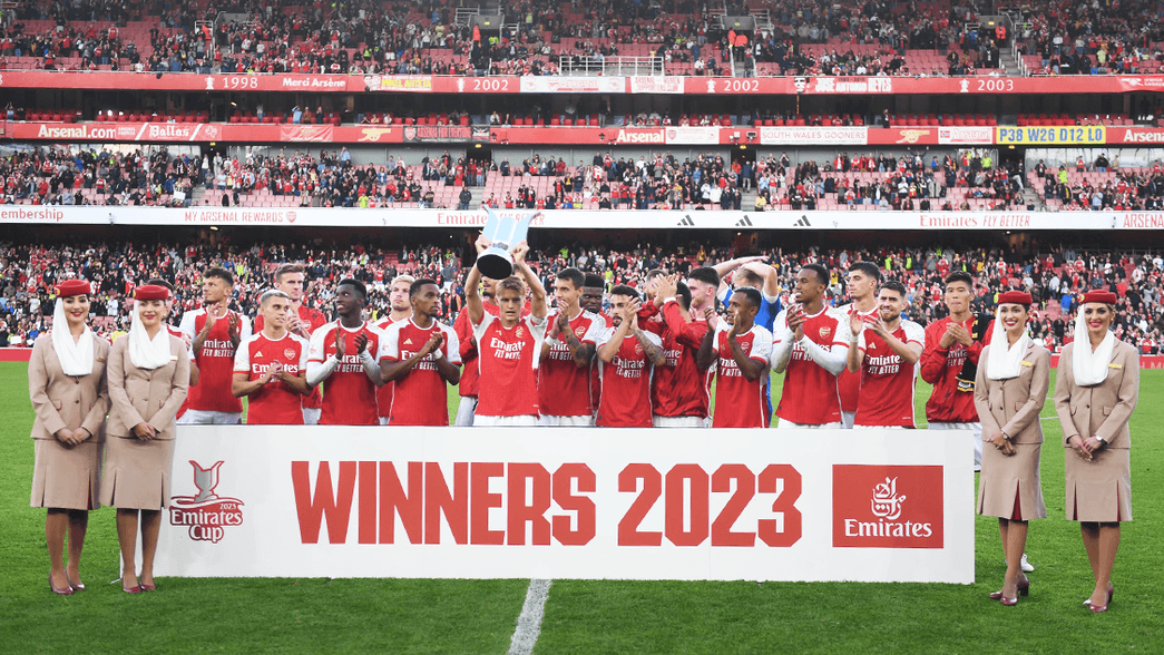 Arsenal celebrate winning the 2023 Emirates Cup 