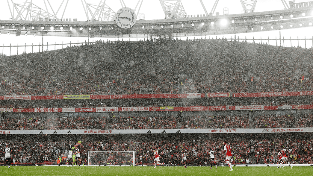 The Clock End as it rains during the Fulham game
