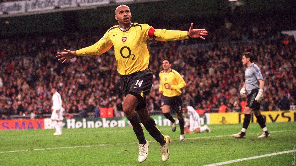 Henry scores against Real Madrid