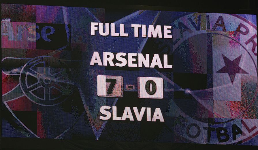 A general view of the scoreboard after the UEFA Champions League Group H match between Arsenal and Slavia Prague at the Emirates Stadium on October 23, 2007