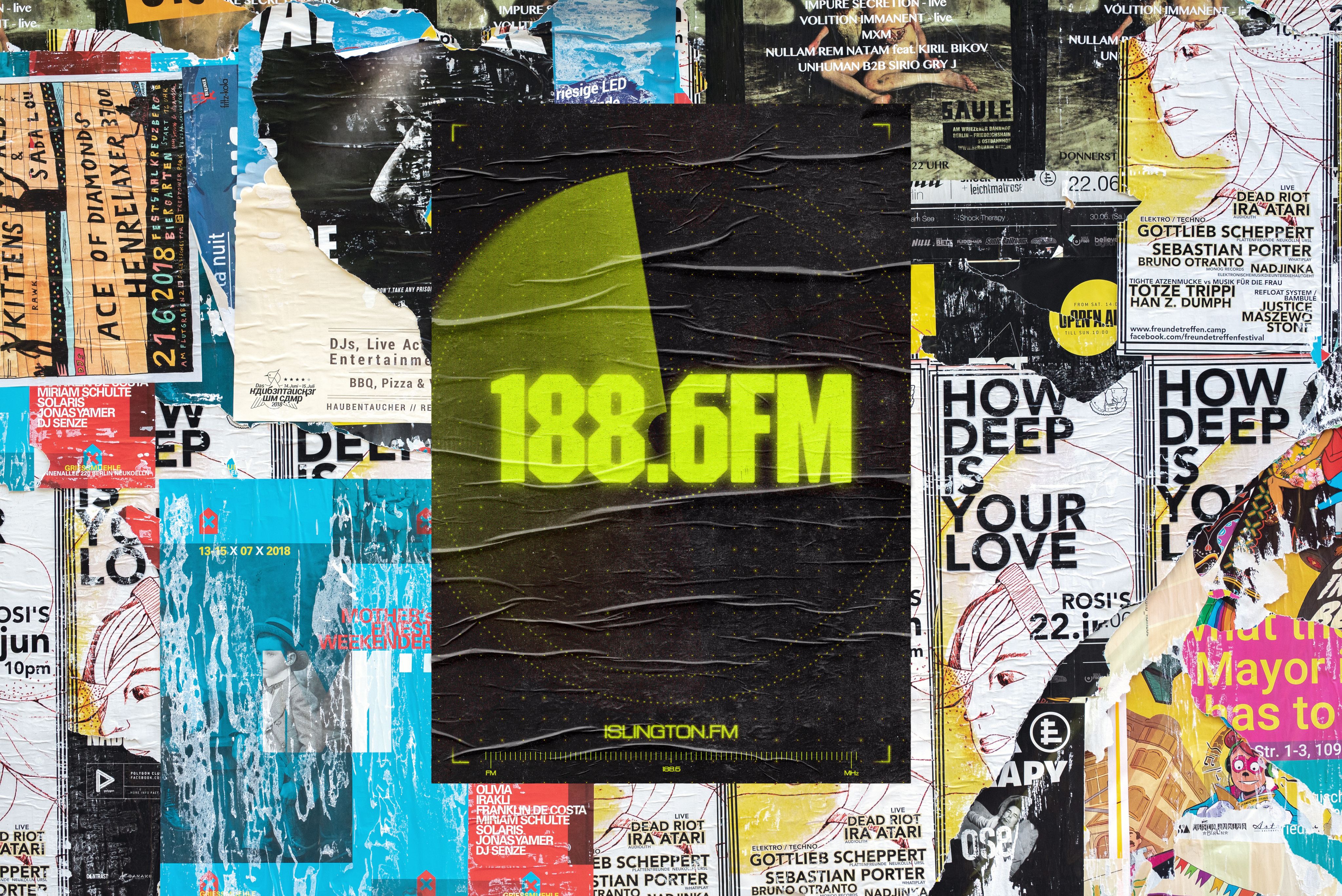 An image of a poster displaying: 188.6FM ISLINGTON FM