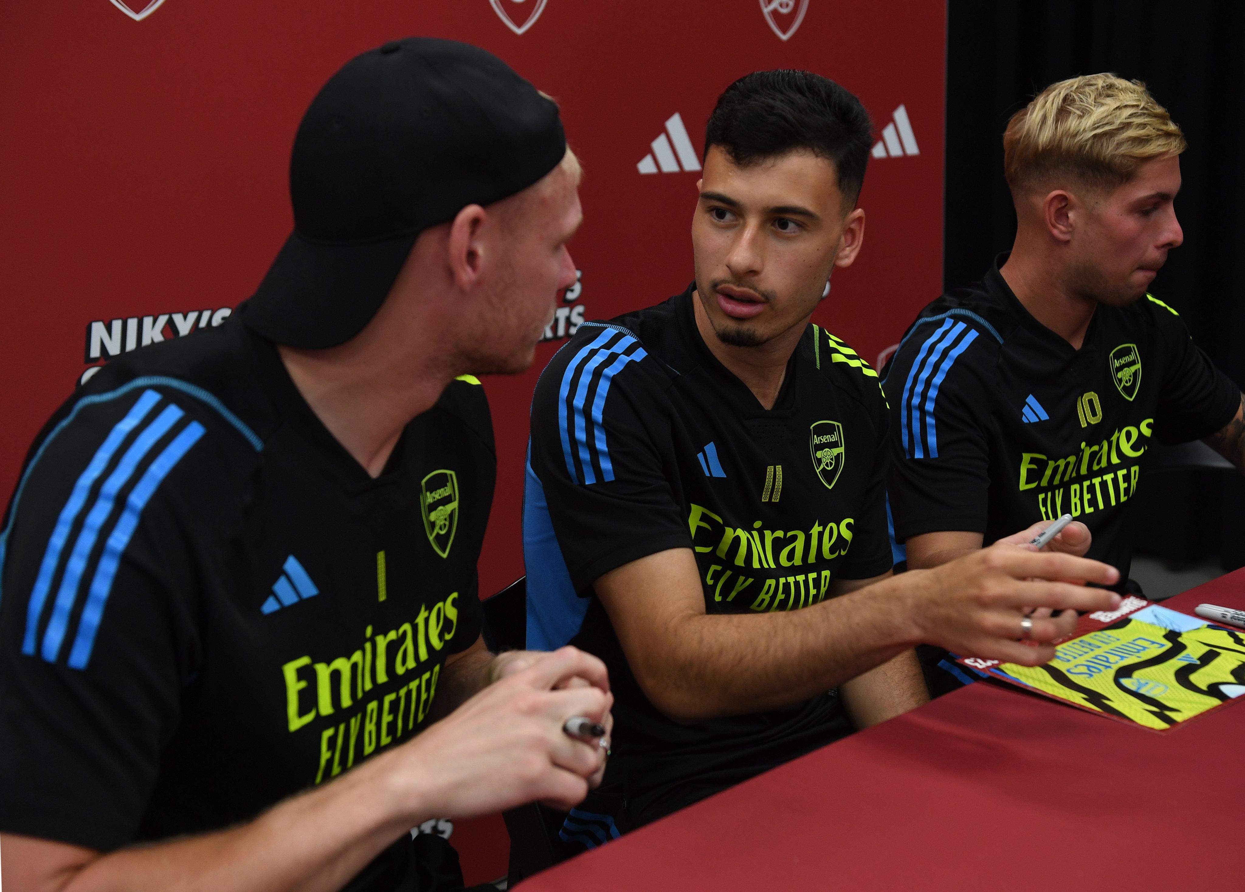 Aaron Ramsdale, Gabriel Martinelli and Emile Smith Rowe sign autographs at the adidas store in LA