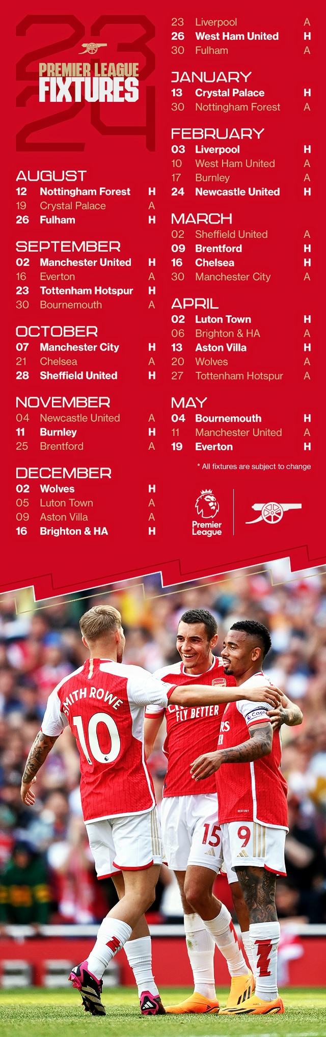 Arsenal's 2023/24 Premier League fixtures announced in full with North  London derby and Man Utd in first six matches