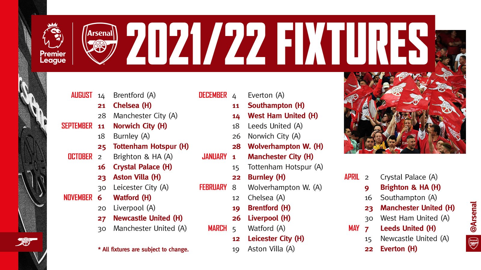 Arsenals 2021/22 Premier League fixtures released Premier League News Arsenal