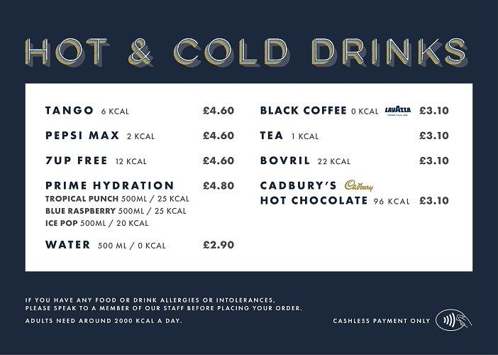 Hot and cold drinks menu.