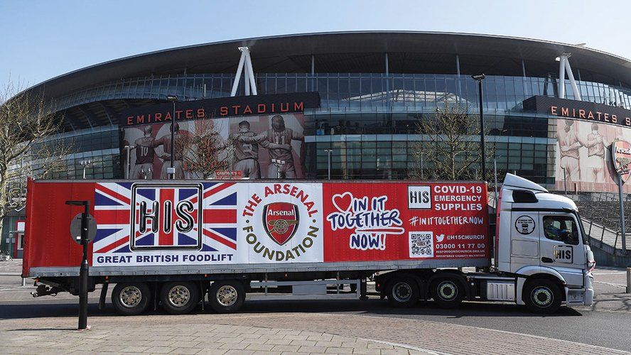 The Arsenal Foundation and HIS Church deliver food parcels for local residents at Emirates Stadium on April 9, 2020