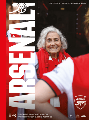 Maria Petri smiles at the camera. Text reads: Arsenal Women v Brighton & Hove Albion. Friday, September 16 2022
