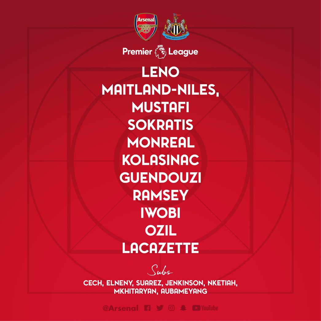 Arsenal team to play Newcastle