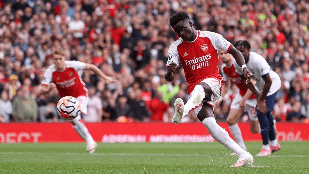 Bukayo Saka scores against Tottenham Hotspur