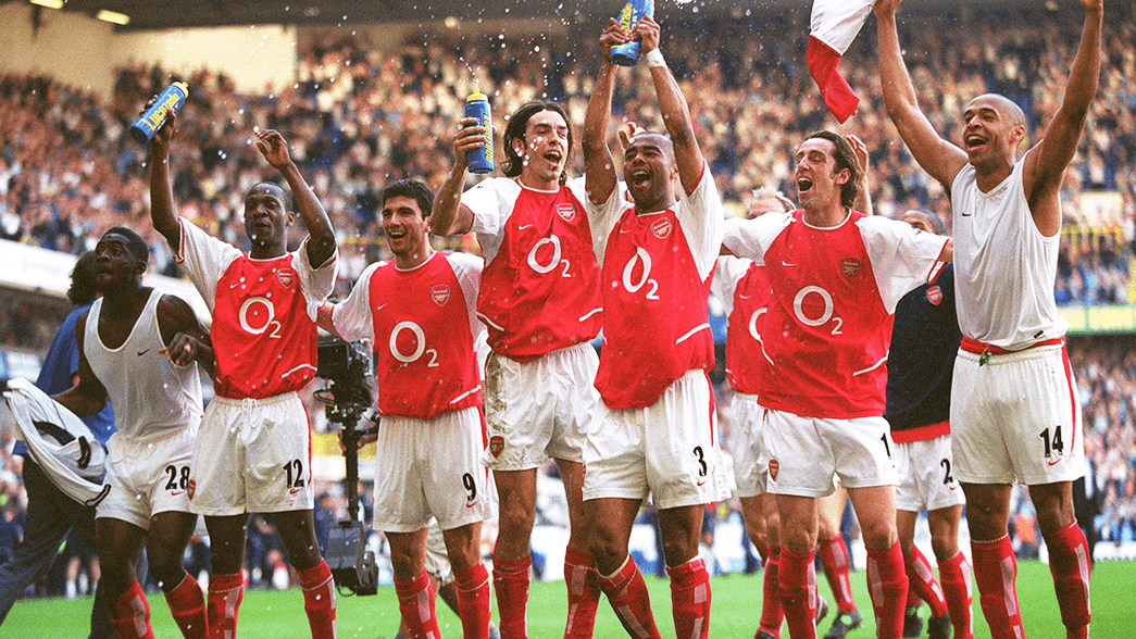 Arsenal celebrate winning the league at White Hart Lane in 2004