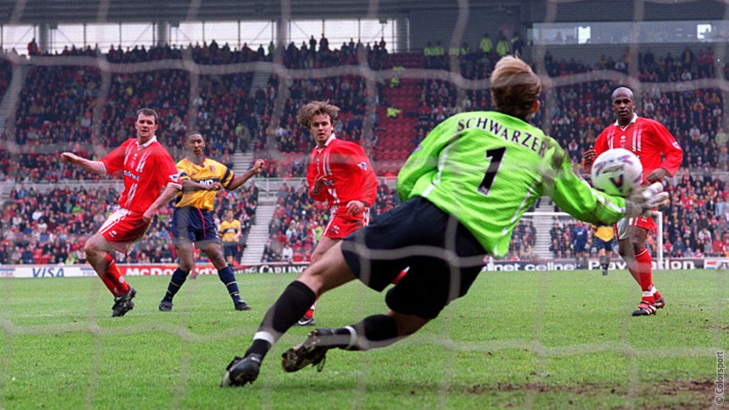 Niclas Anelka scores against Middlesbrough in 1999