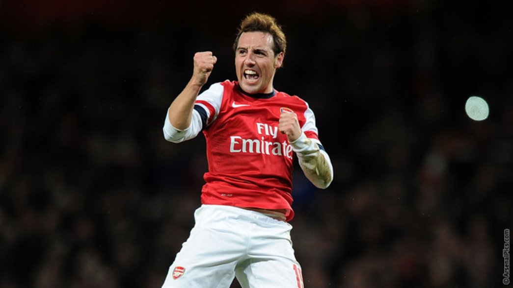 Cazorla celebrates his goal against Spurs in the FA Cup