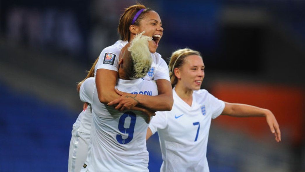 Lianne Sanderson in action for England