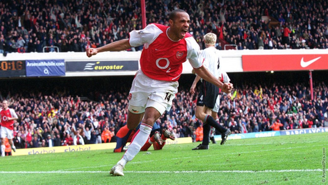 Thierry Henry scores against Liverpool