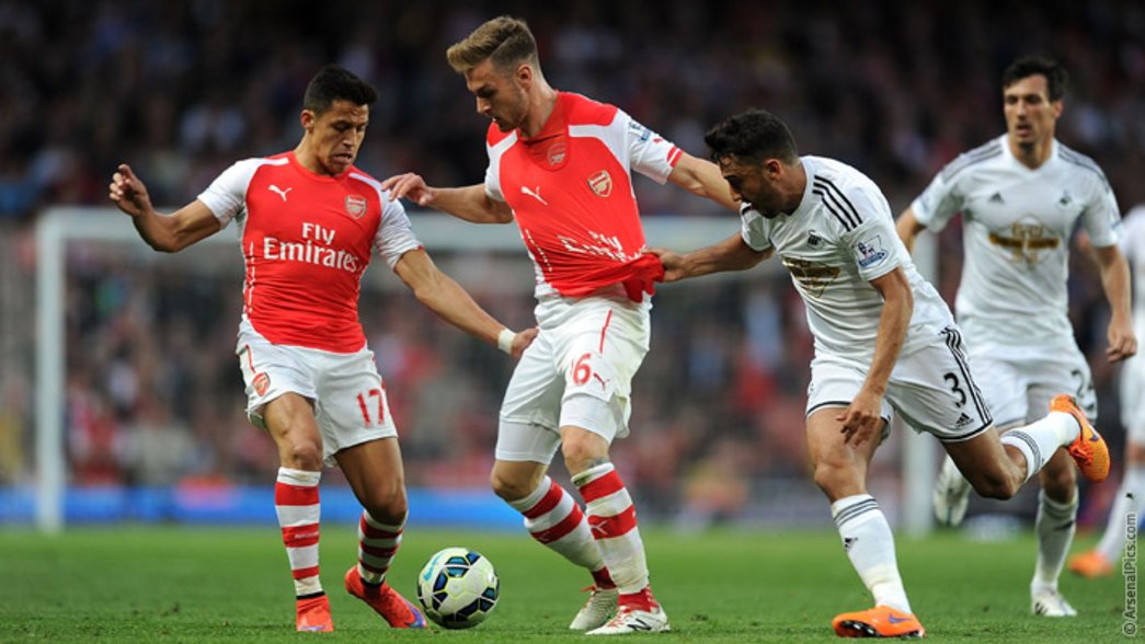 Aaron Ramsey battles for possession