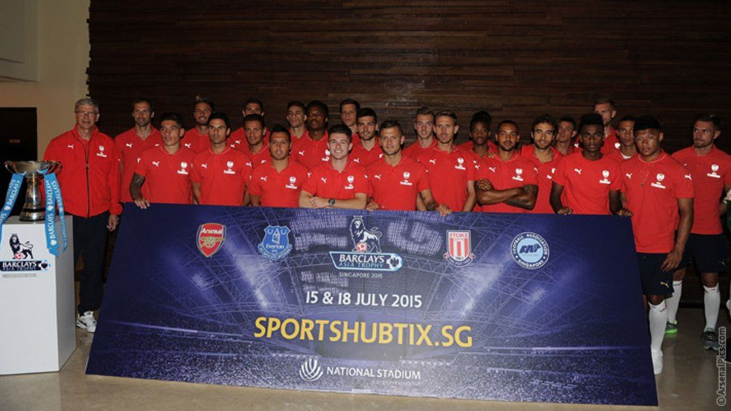The squad pose for a photo after arriving in Singapore