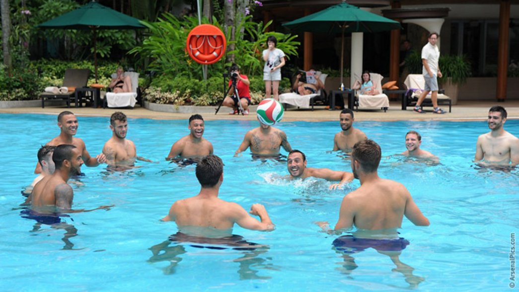 Players relax in the pool