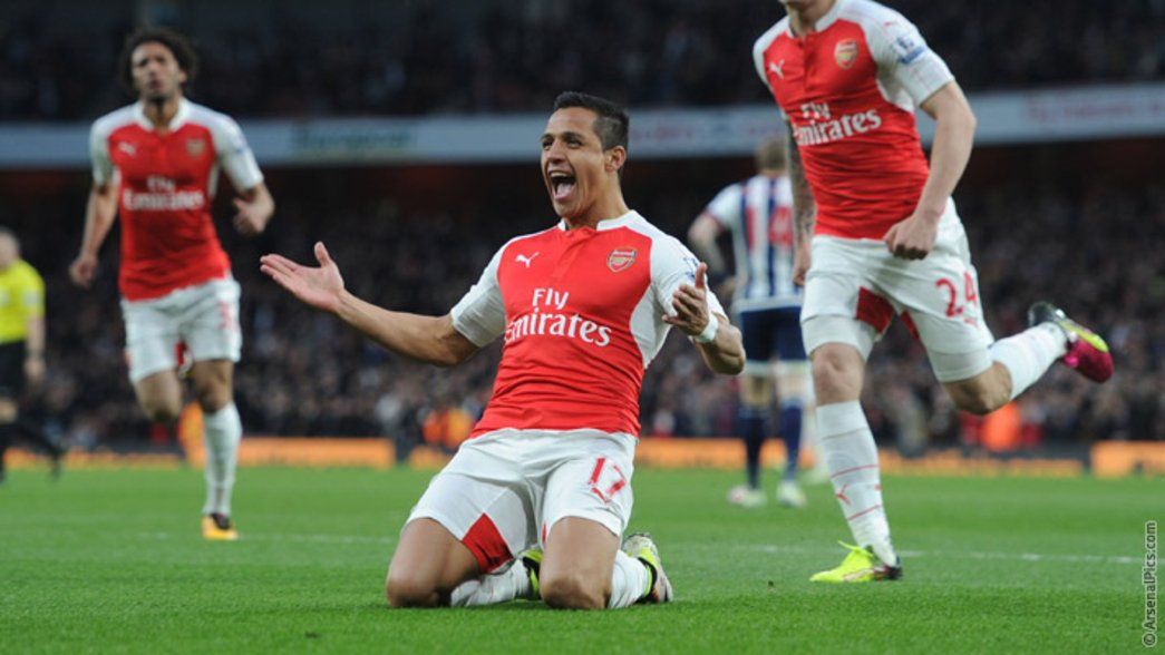 Alexis celebrates his first goal v West Brom 