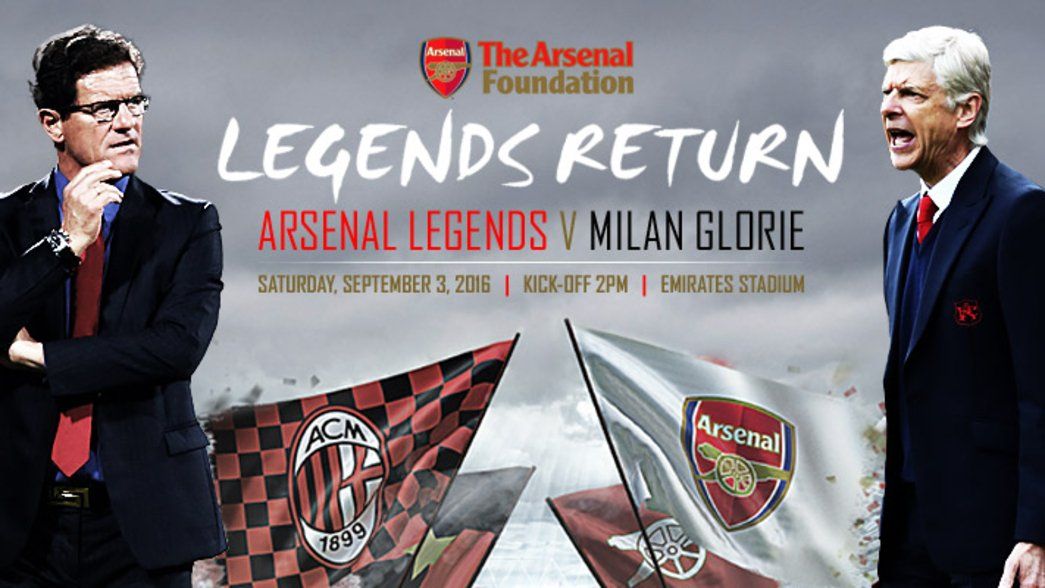 Arsenal Legends vs Milan Glorie will be broadcast live on Arsenal.com