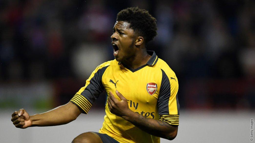 Chuba Akpom celebrates winning a penalty against Nottingham Forest