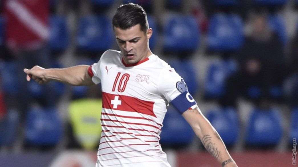 Granit Xhaka captaining Switzerland for the first time
