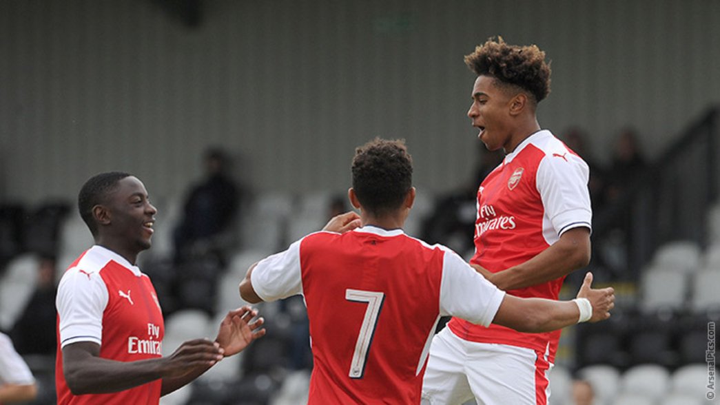 Reiss Nelson celebrates giving us the lead