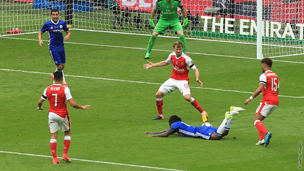 Victor Moses dives in the box