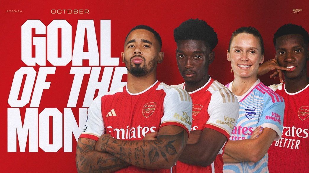 Goal of the Month for October. Gabriel Jesus, Amario Cozier-Duberry, Cloe Lacasse and Eddie Nketiah line up