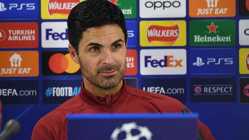Mikel Arteta in a Champions League press conference