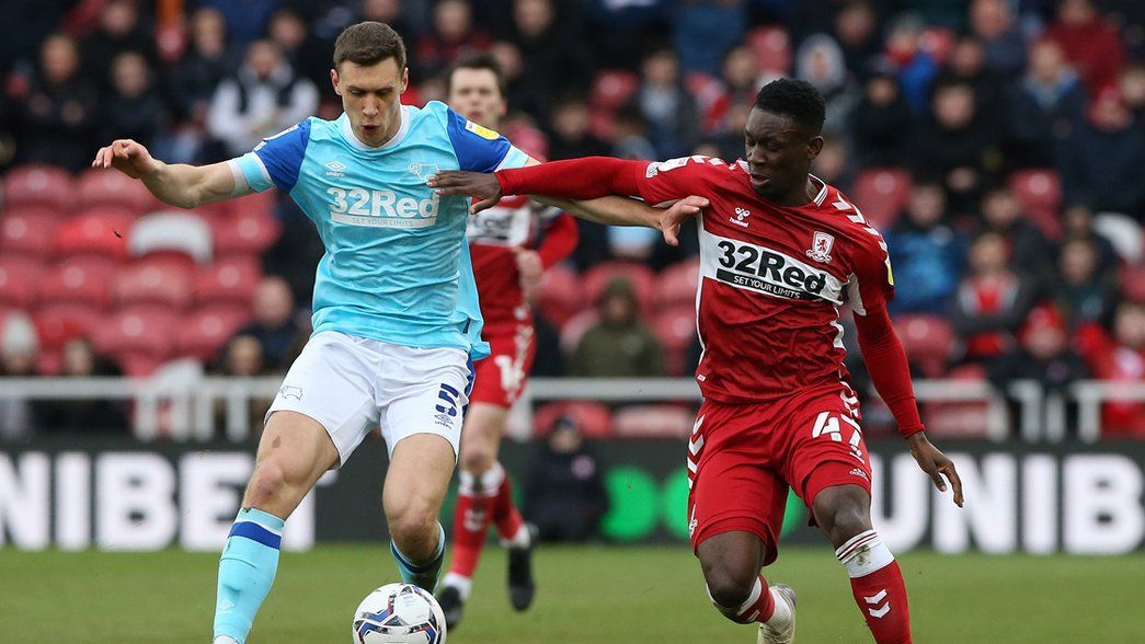 Folarin Balogun in action for Middlesbrough against Derby County