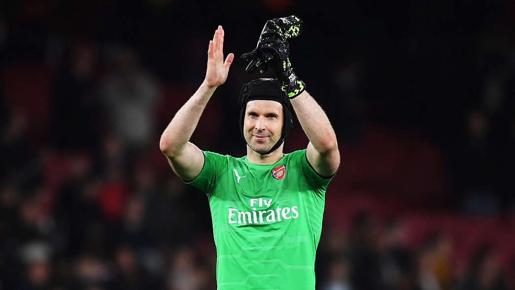 Petr Cech applauds the fans at the end of his last European home match