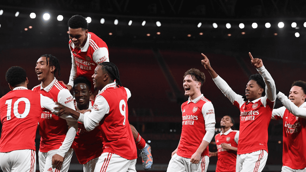 Arsenal U18 celebrate beating Cambridge