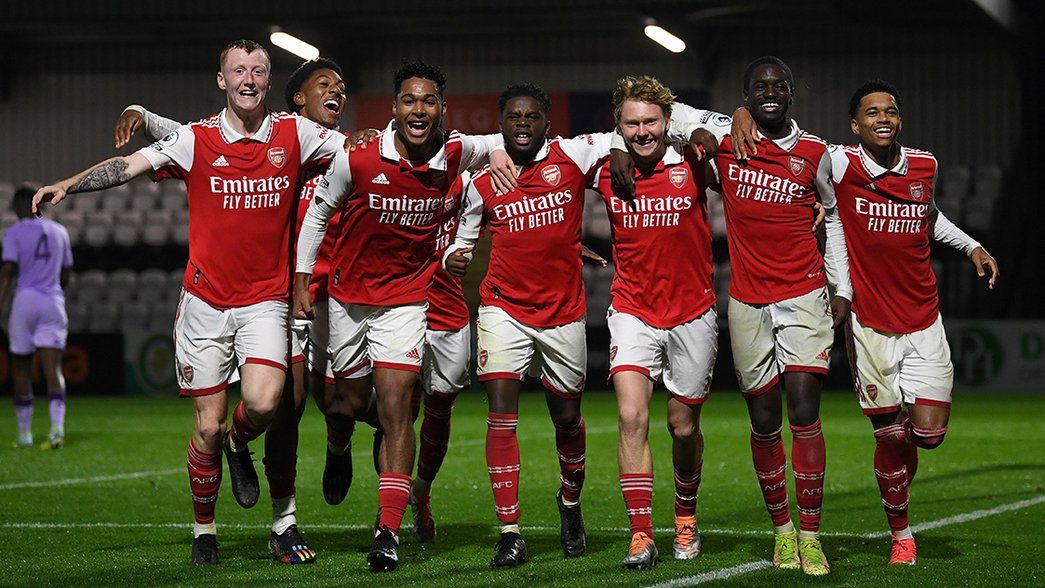Arsenal U21s celebrate a goal against Monaco