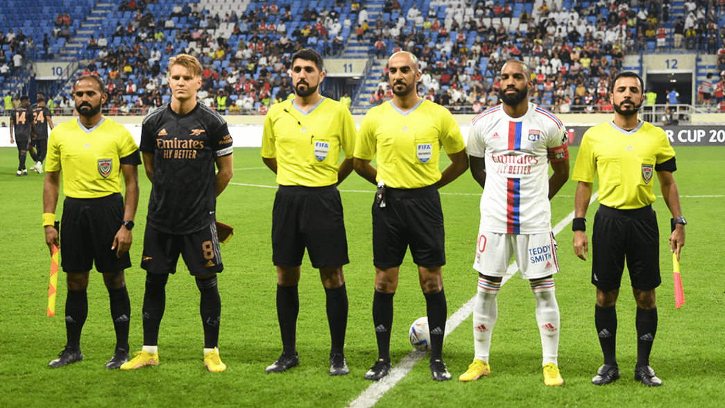 Martin Odegaard and Alexandre Lacazette before our Dubai Super Cup win over Lyon