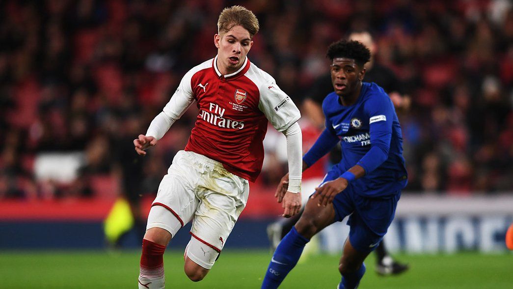 Emile Smith Rowe in action during the FA Youth Cup final at the Emirates