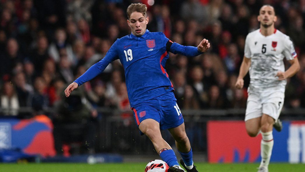 Emile Smith Rowe in action at Wembley for England against Albania