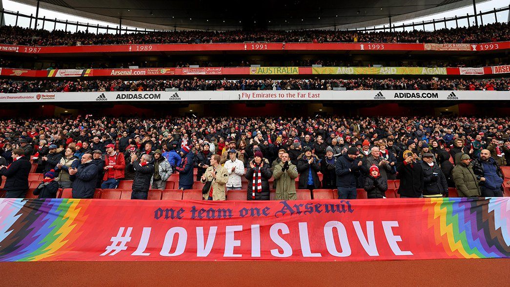 Emirates Stadium displays a #LoveIsLove banner