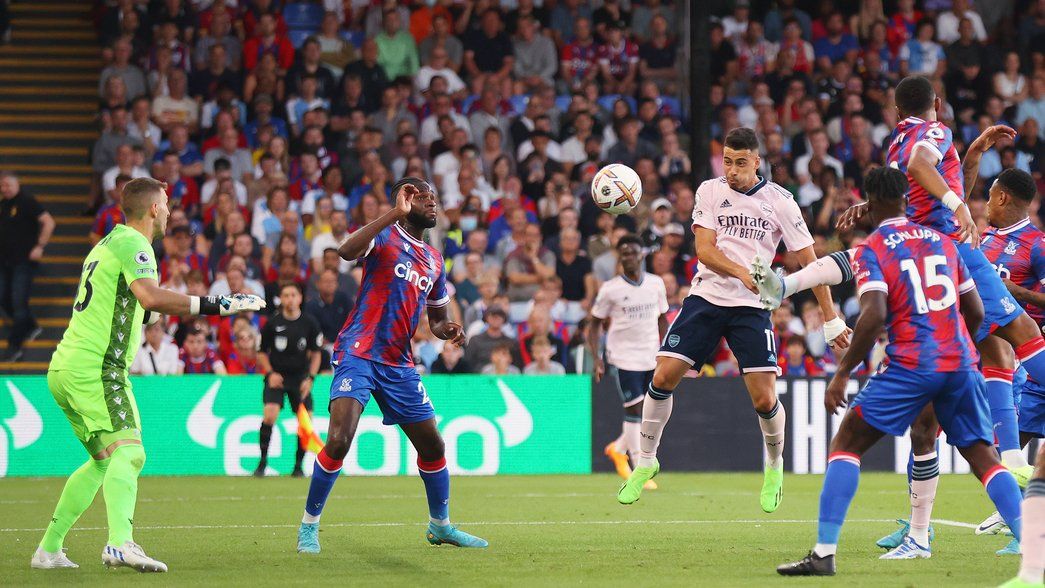Gabriel Martinelli scores against Crystal Palace