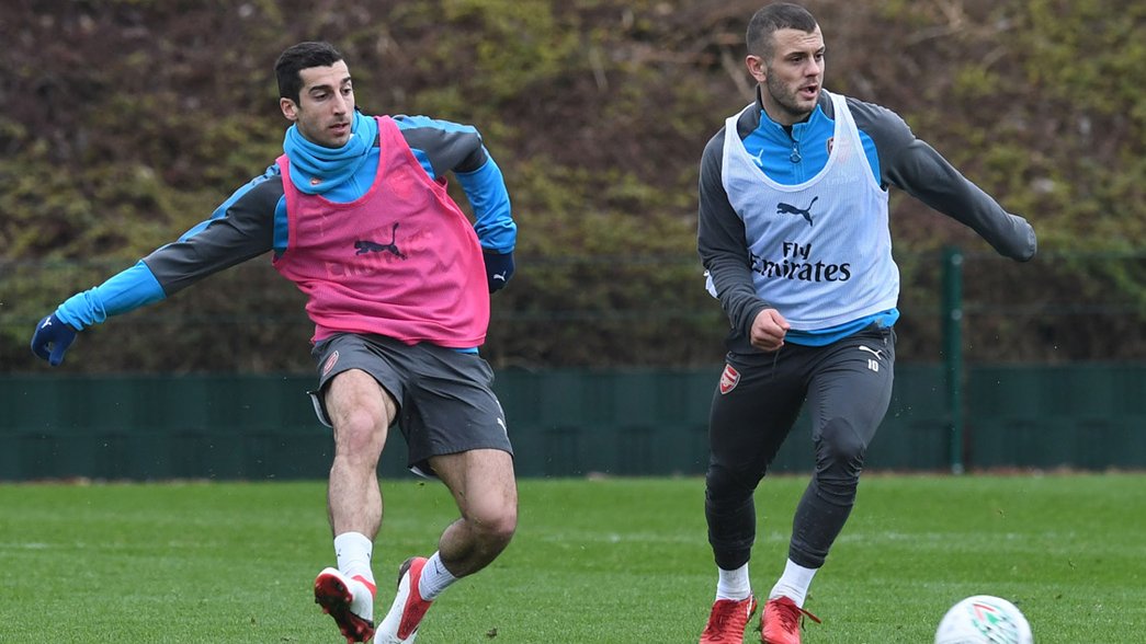 Henrikh Mkhitaryan trains for the first time as an Arsenal player