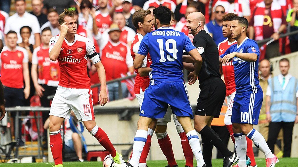 Rob Holding and Diego Costa at the 2017 Emirates FA Cup final