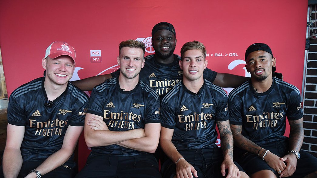 Aaron Ramsdale, Rob Holding, Emile Smith Rowe and Gabriel Jesus at Little Islington