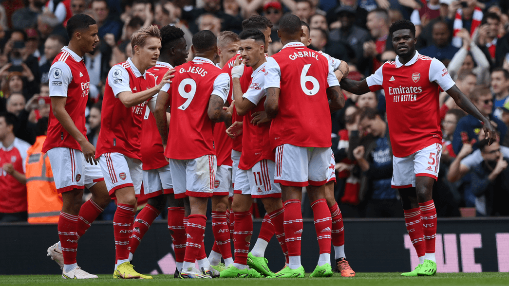 Arsenal team celebration against Tottenham