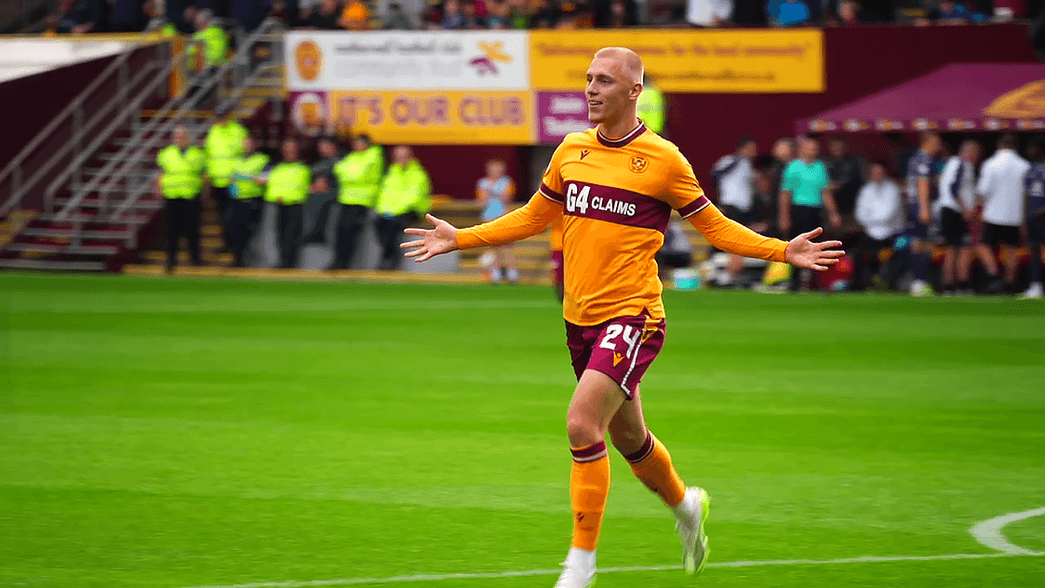 Mika Biereth celebrates scoring on his debut for Motherwell